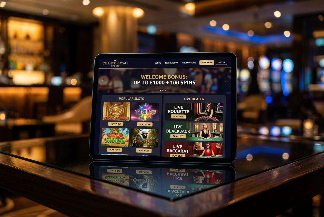A high-end digital casino platform on a tablet.