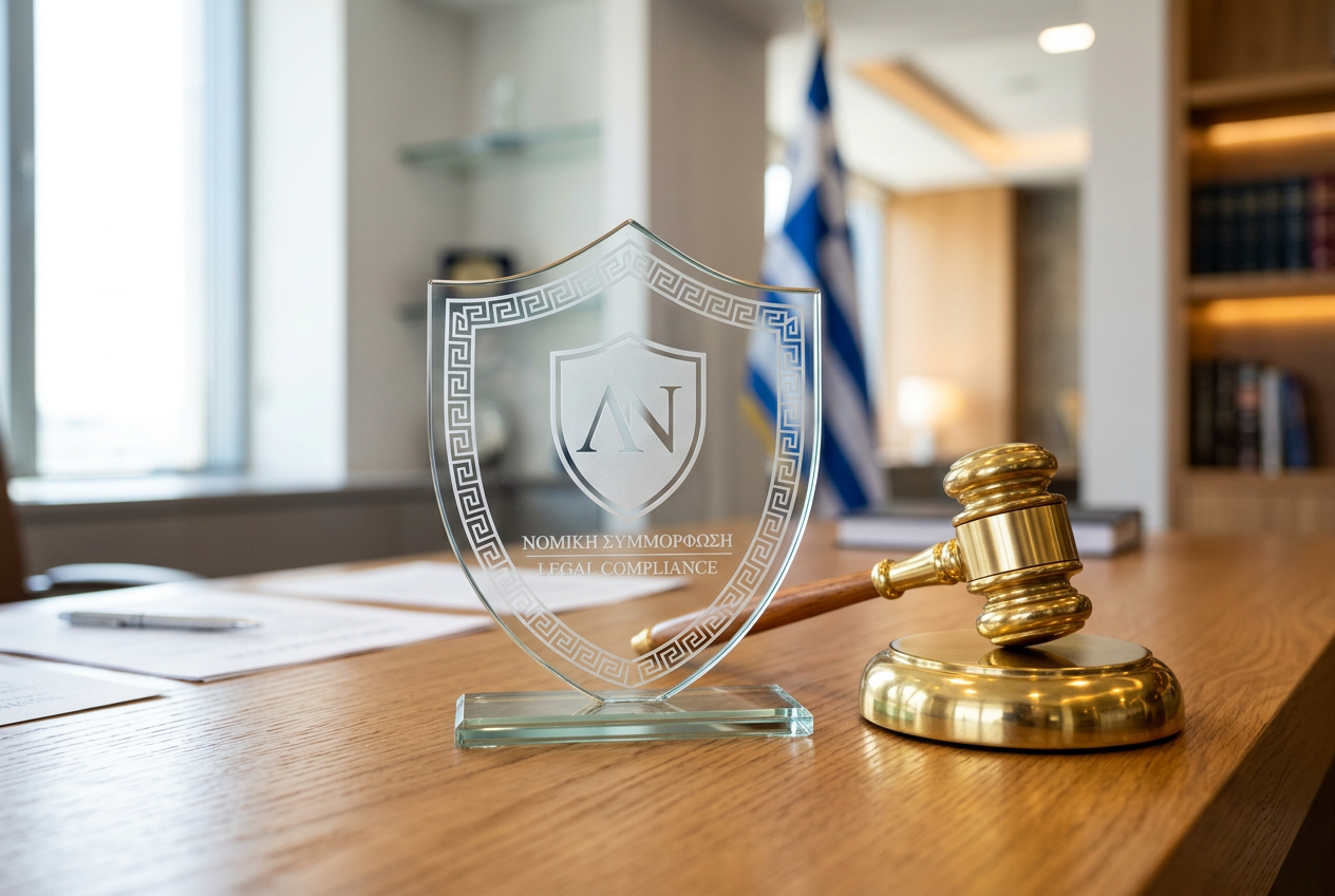 Security icons and legal symbols representing the Greek online gambling market.